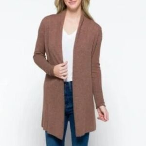 Lusso,NW, 100% Cashmere Cardigan Sweater, Size Small,Heather Brown Long Length